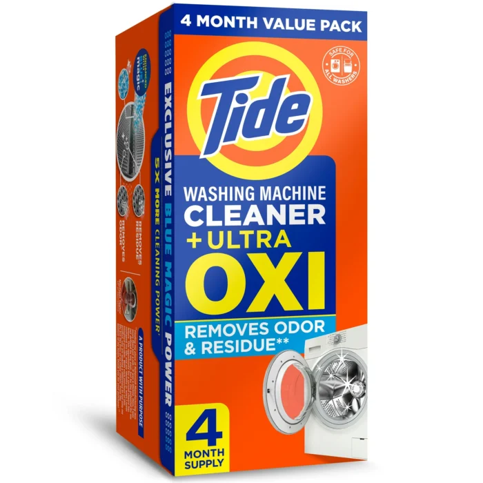 Tide Washing Machine Cleaner with Oxi Powder, Odor Eliminator and Washer Residue Remover, 4 Count - Image 1
